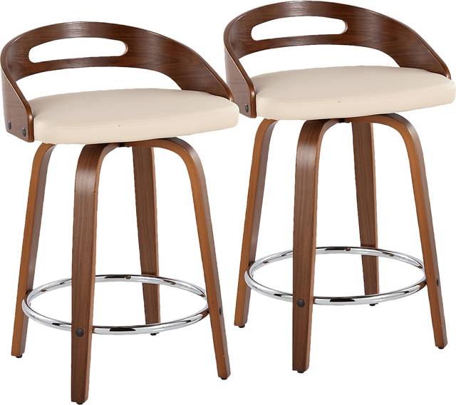 Convreve V Cream Swivel Counter Height Stool, Set of 2 - Thumbnail - Image 1