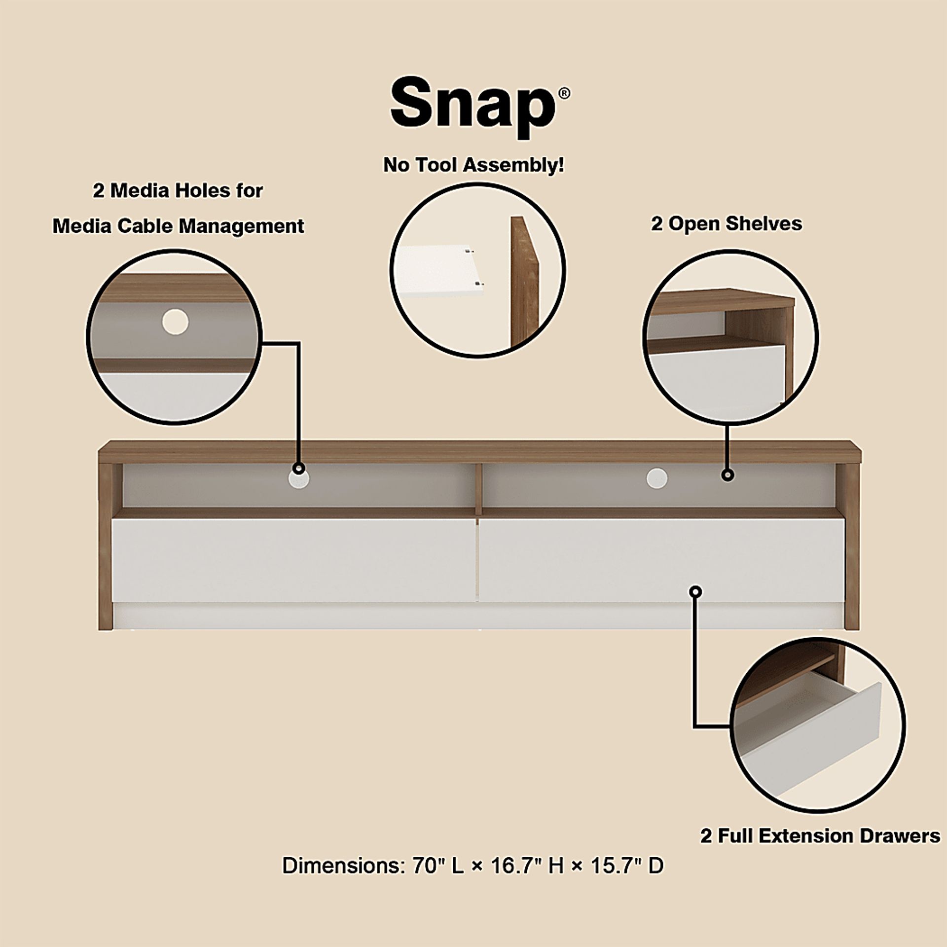 Coolcreek Brown and Off-White 70 in. Console - Image 5