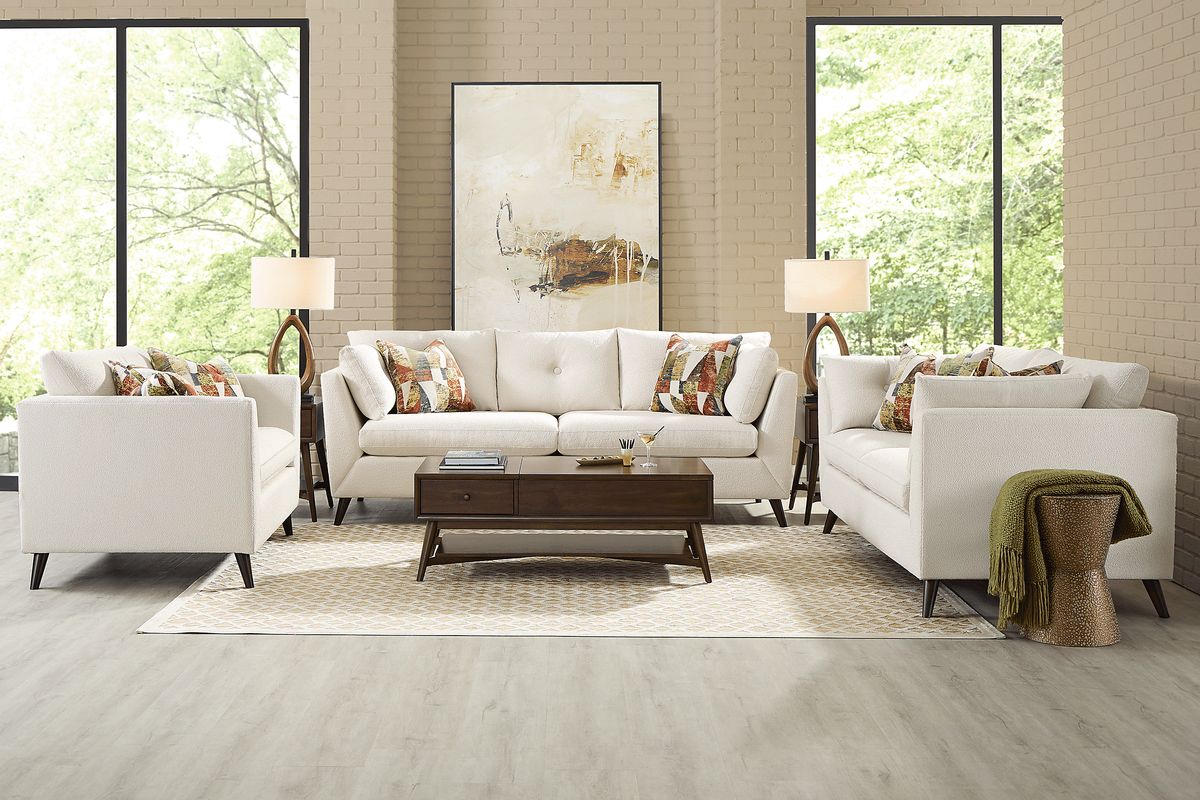 Drew & Jonathan Copenhagen 2 Pc Ivory Beige Chenille Fabric Living Room ...