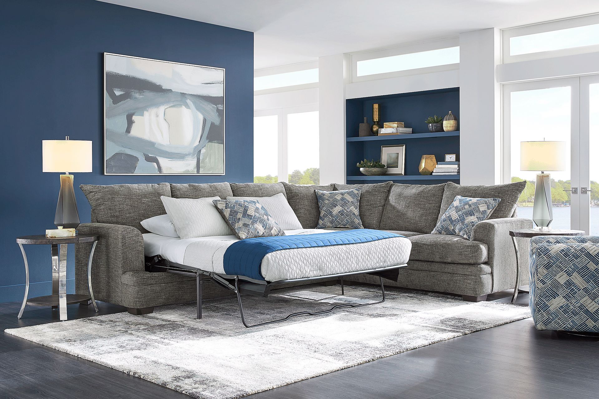 Copley Court Pewter 2 Pc Gel Foam Sleeper Sectional - Image 2
