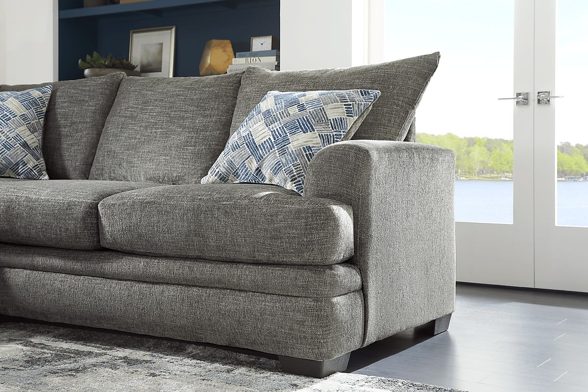 Copley Court Pewter Gray Chenille Fabric 2 Pc With Left Chaise Arm