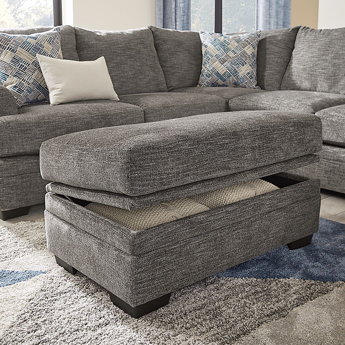 Copley Court 3 Pc Pewter Gray Chenille Fabric Living Room Set With 2 Pc ...