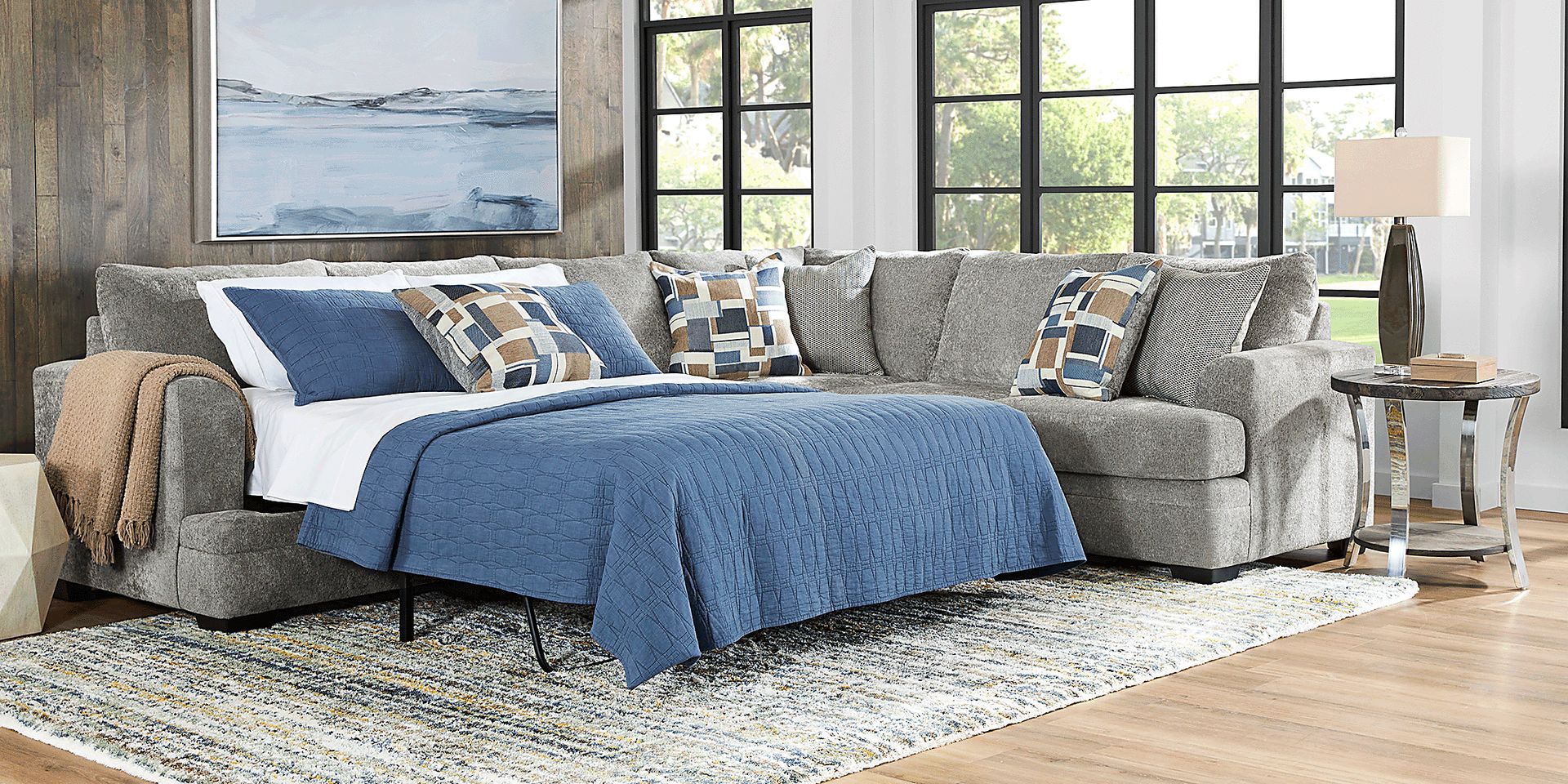 Copley Place Slate 2 Pc Sleeper Sectional - Image 3