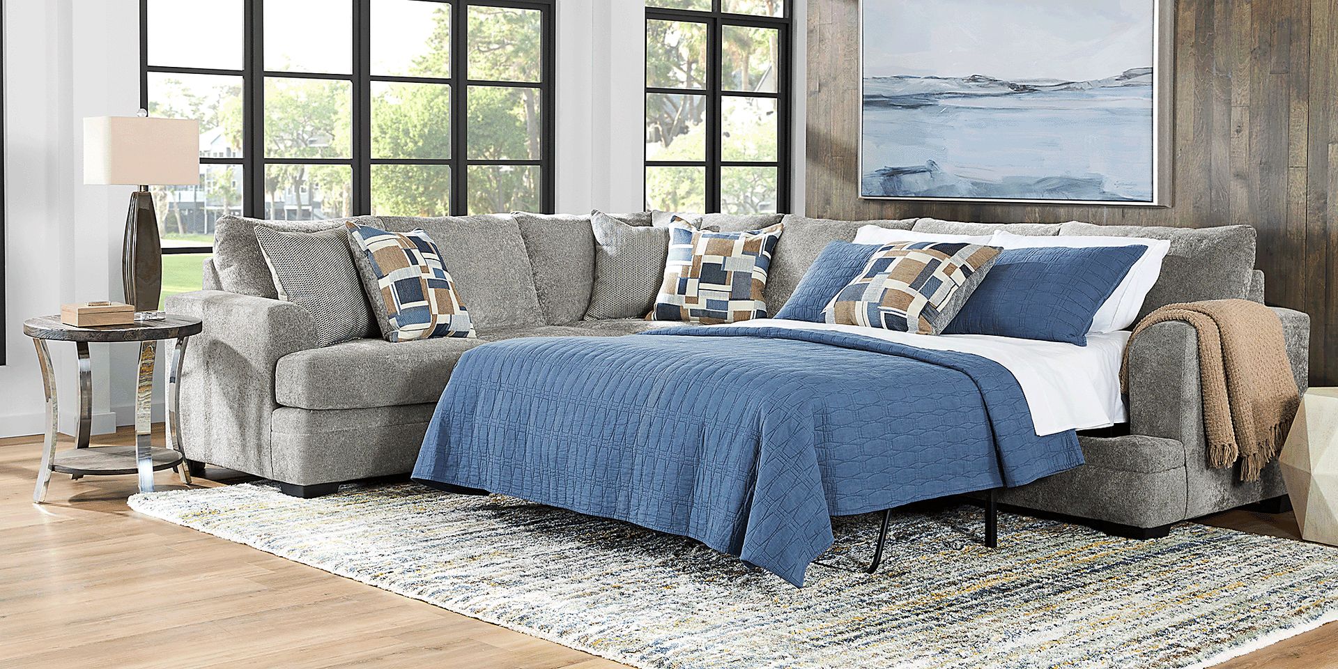 Copley Place Slate 2 Pc Sleeper Sectional - Image 3