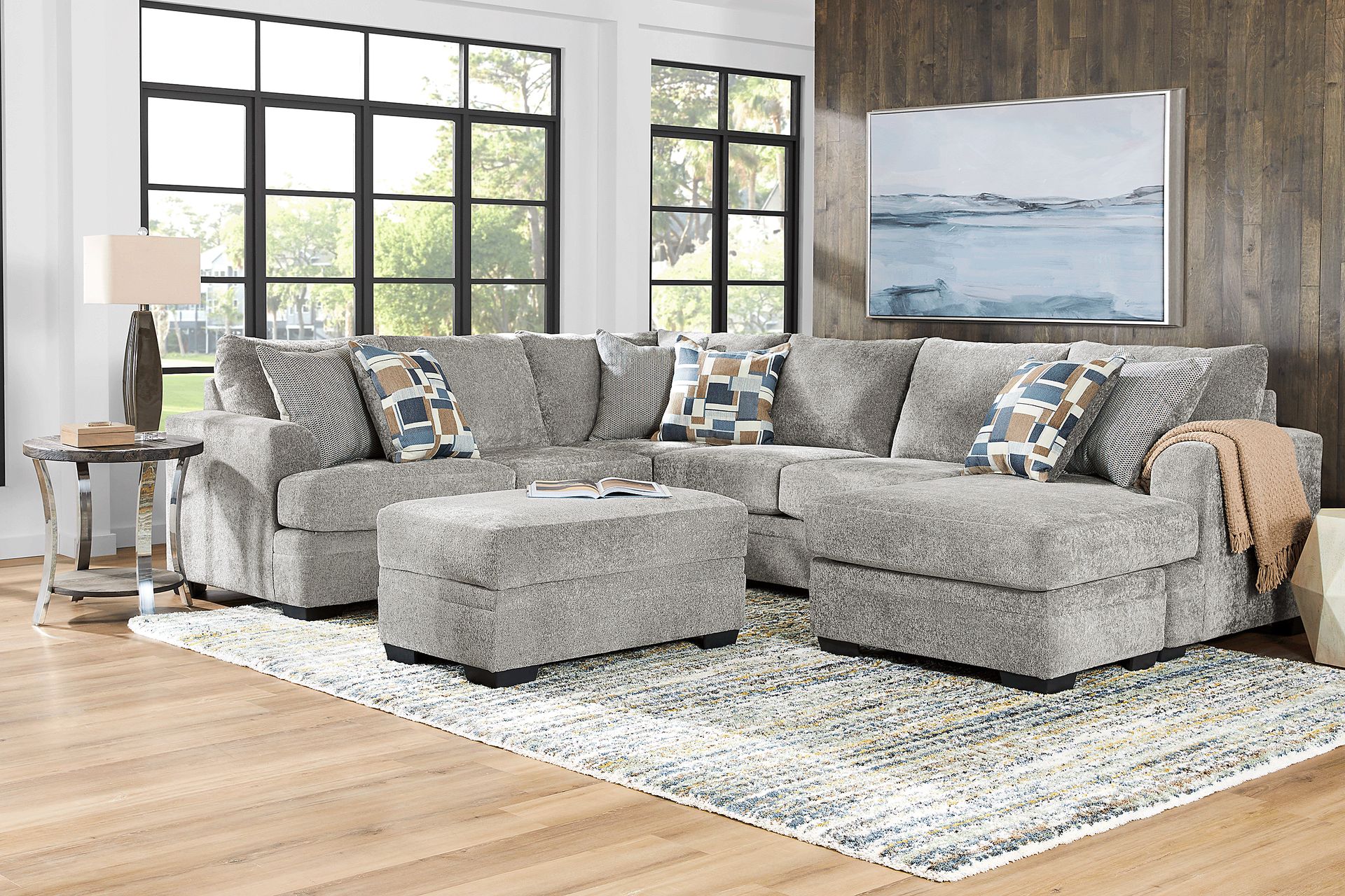 Copley Place Slate 3 Pc Sleeper Sectional Living Room - Image 1