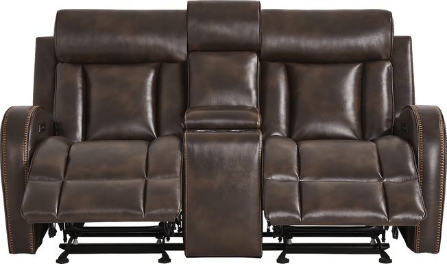 Copperfield Brown Dual Power Reclining Console Loveseat