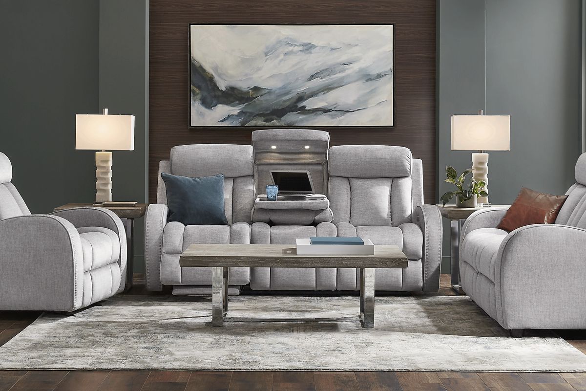 Copperfield 2 Pc Gray Polyester Fabric Dual Power Reclining Living Room ...