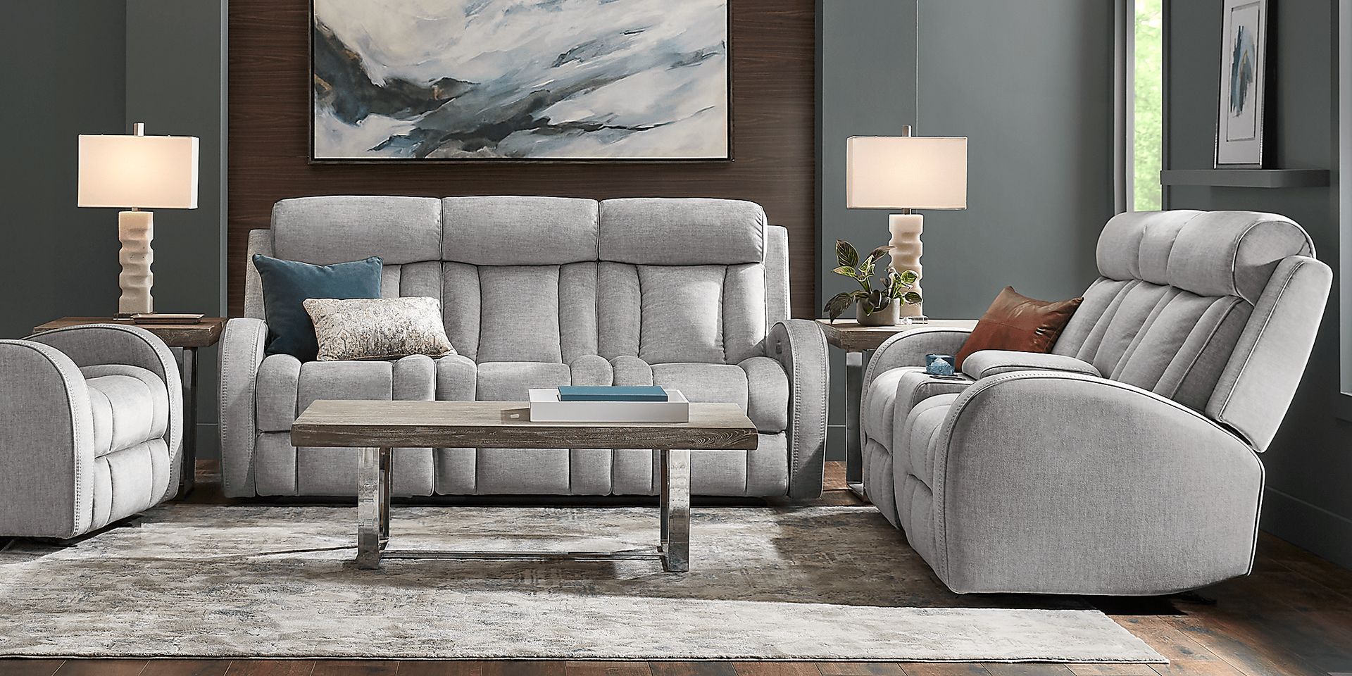 Copperfield Gray 3 Pc Dual Power Reclining Living Room - Image 2
