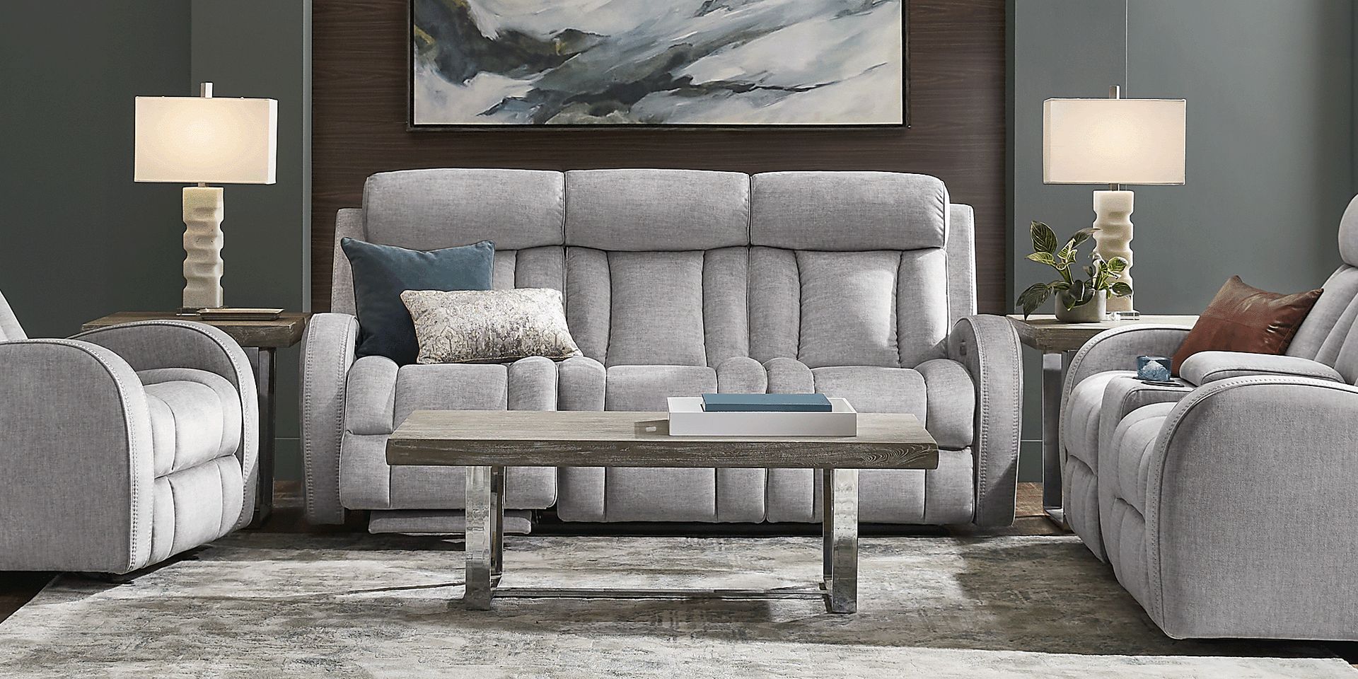 Copperfield Gray 3 Pc Dual Power Reclining Living Room - Image 2