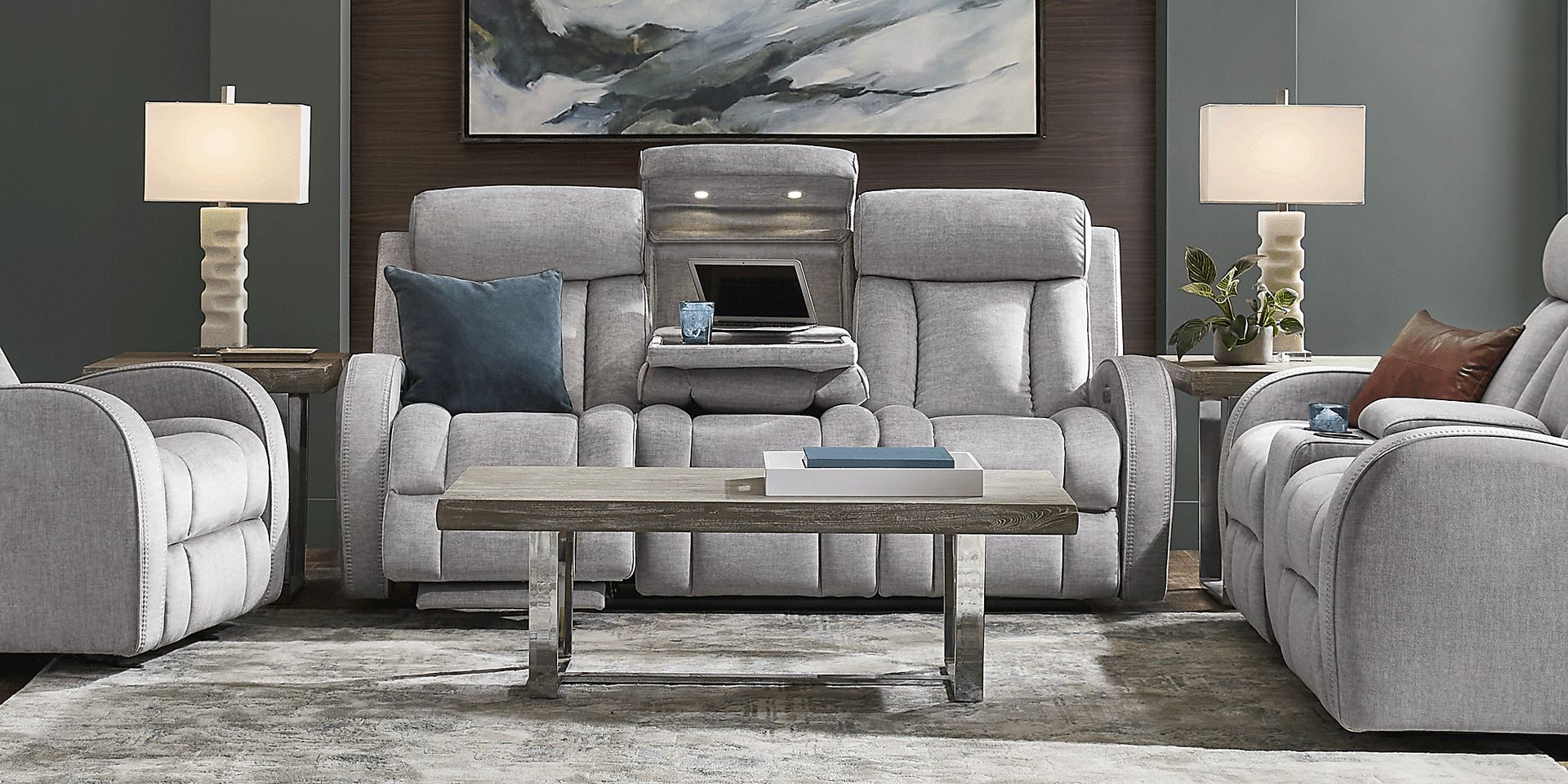 Copperfield Gray 3 Pc Dual Power Reclining Living Room - Image 3