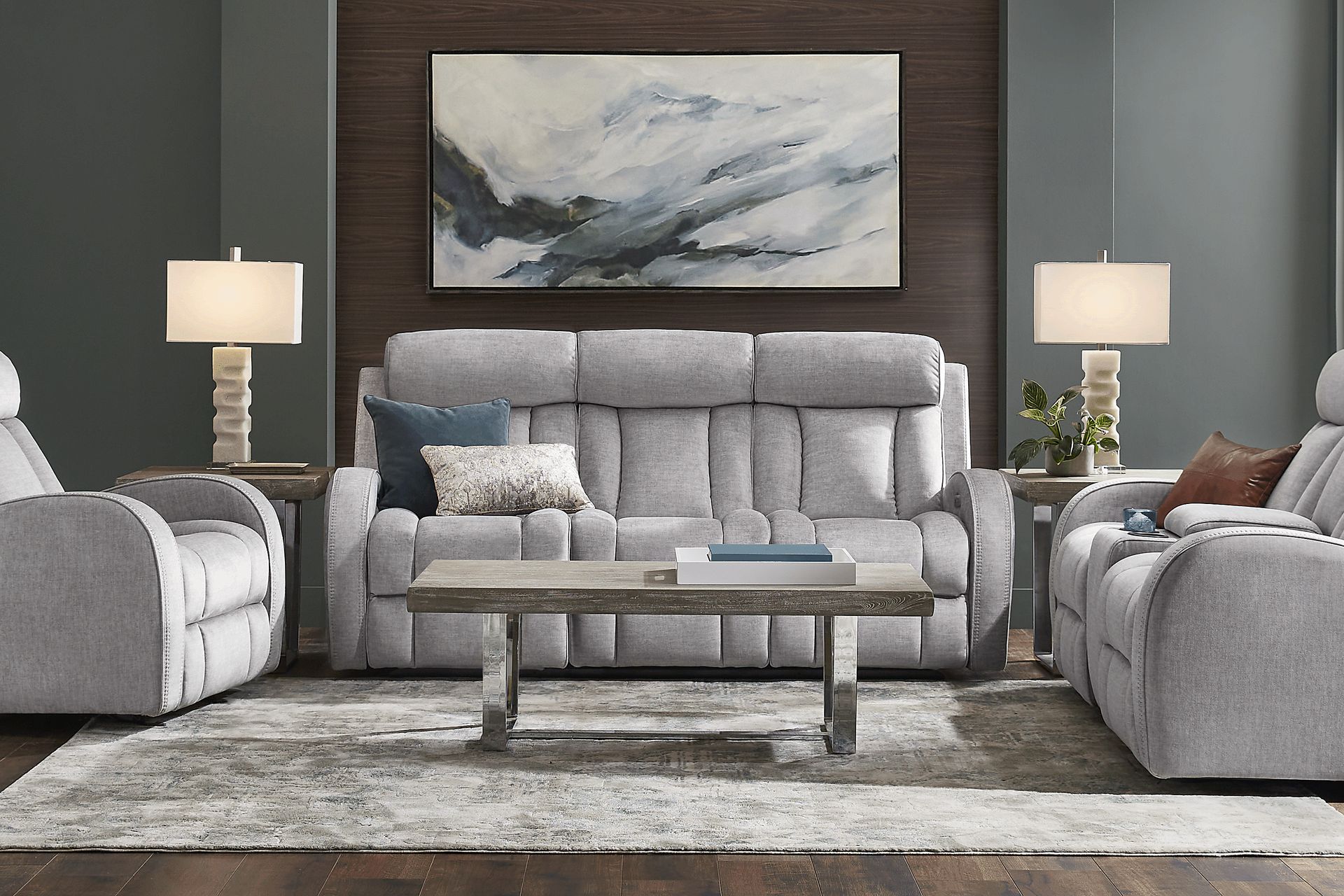 Copperfield Gray 3 Pc Dual Power Reclining Living Room - Image 1