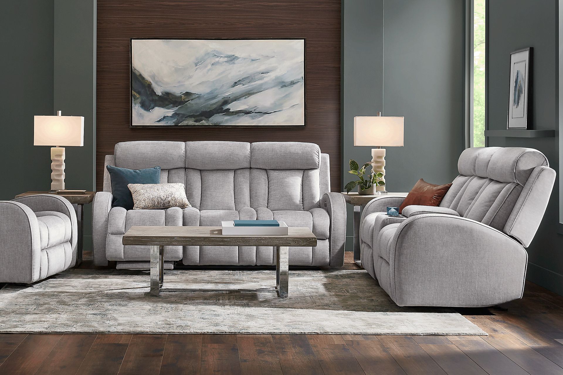 Copperfield Gray 3 Pc Dual Power Reclining Living Room - Image 1