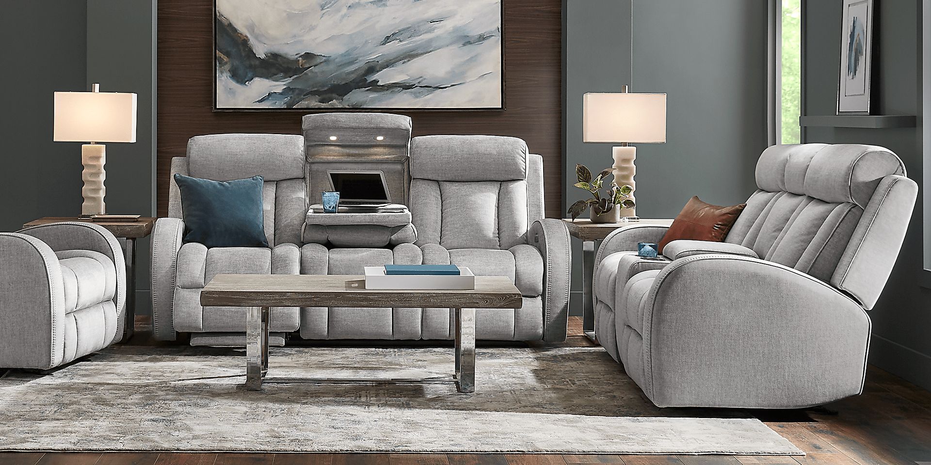 Copperfield Gray 5 Pc Dual Power Reclining Living Room - Image 3