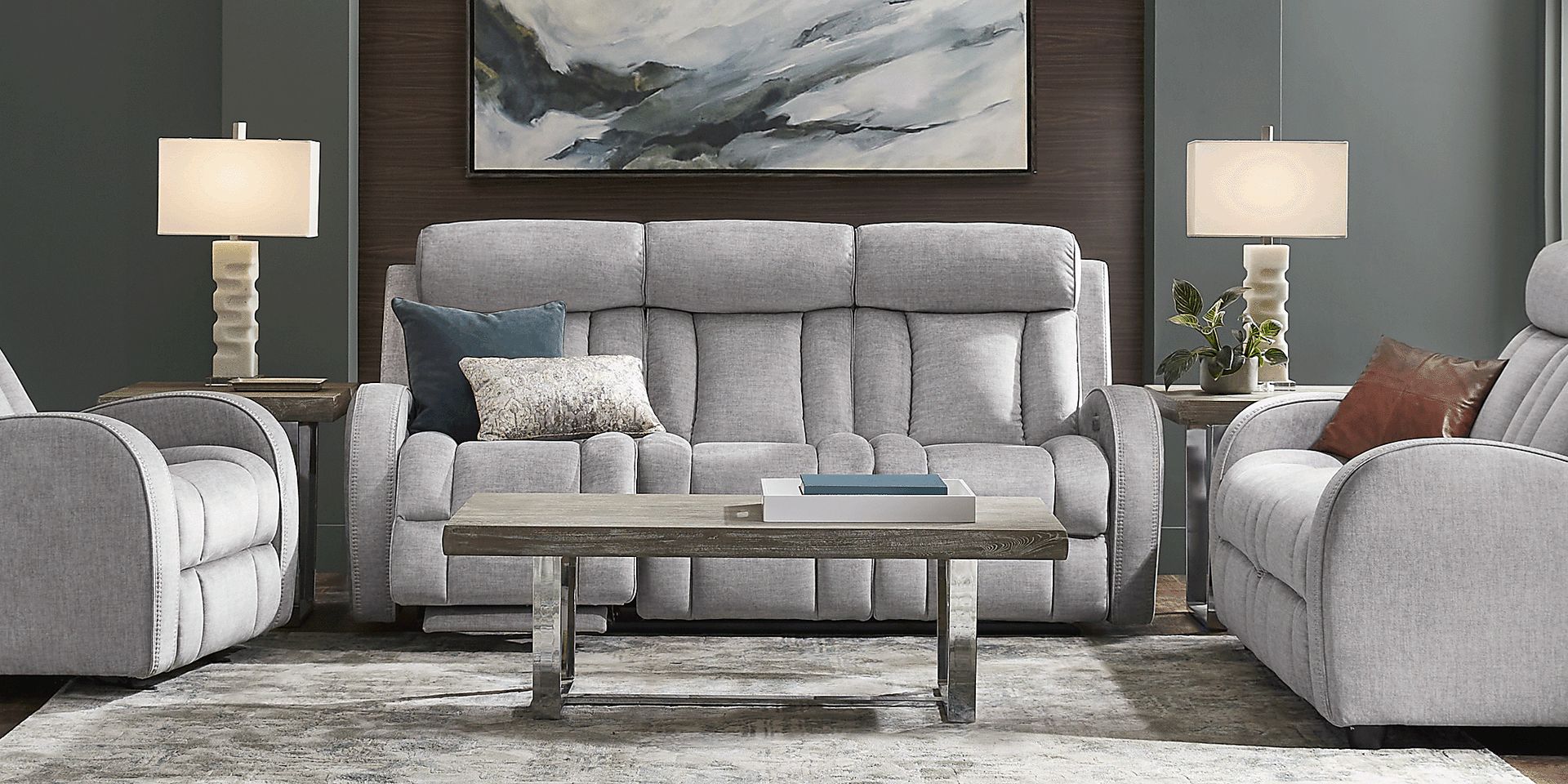 Copperfield Gray 5 Pc Living Room with Dual Power Reclining Sofa - Image 2