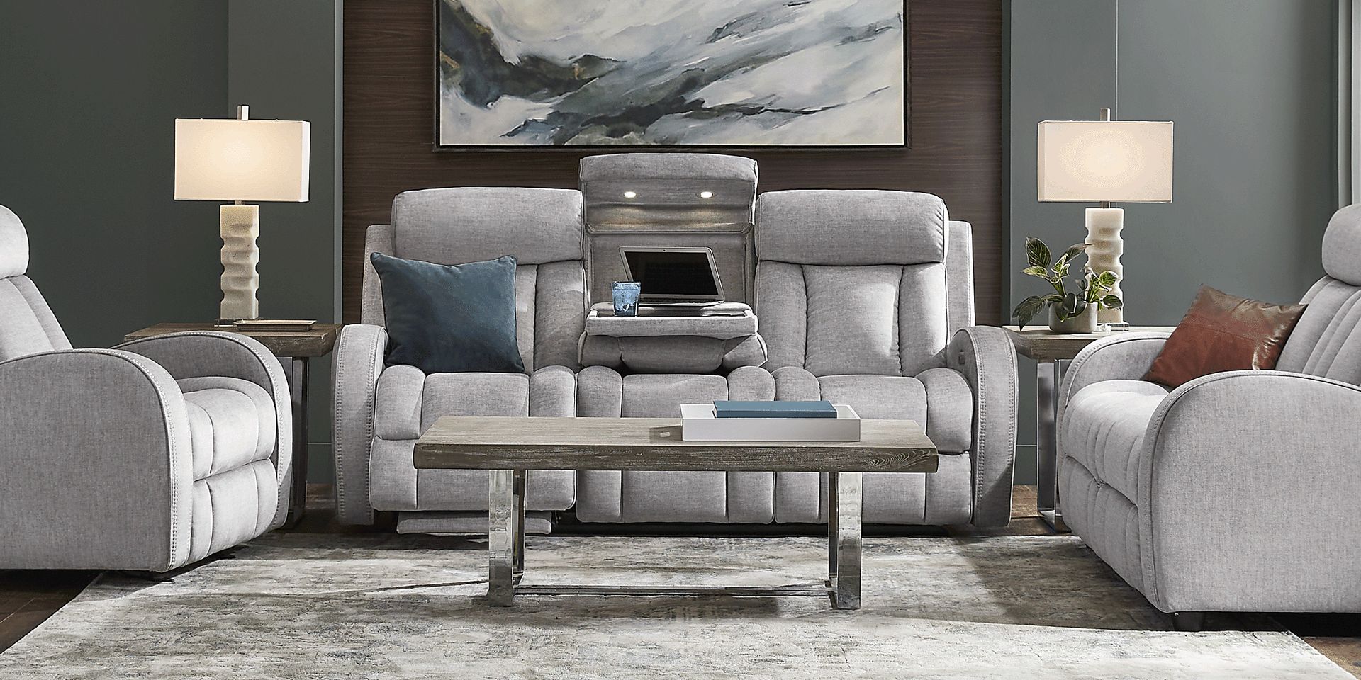 Copperfield Gray 5 Pc Living Room with Dual Power Reclining Sofa - Image 3