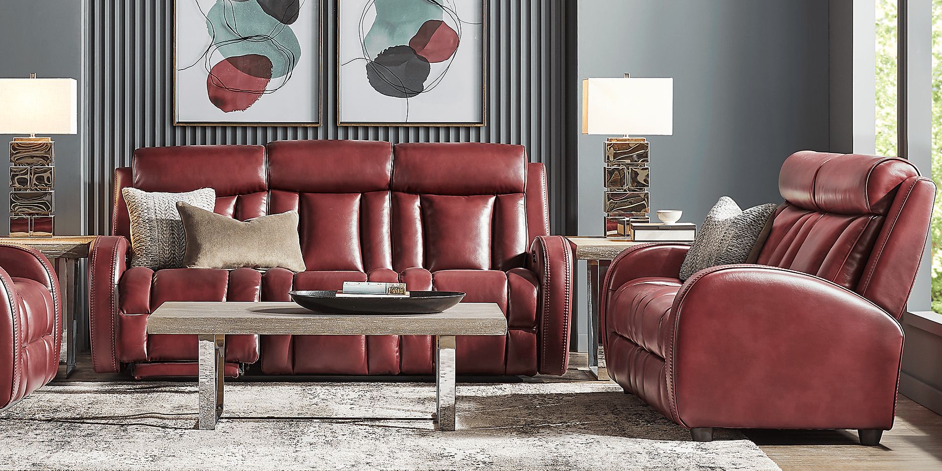 Copperfield Red Dual Power Reclining Sofa - Image 2