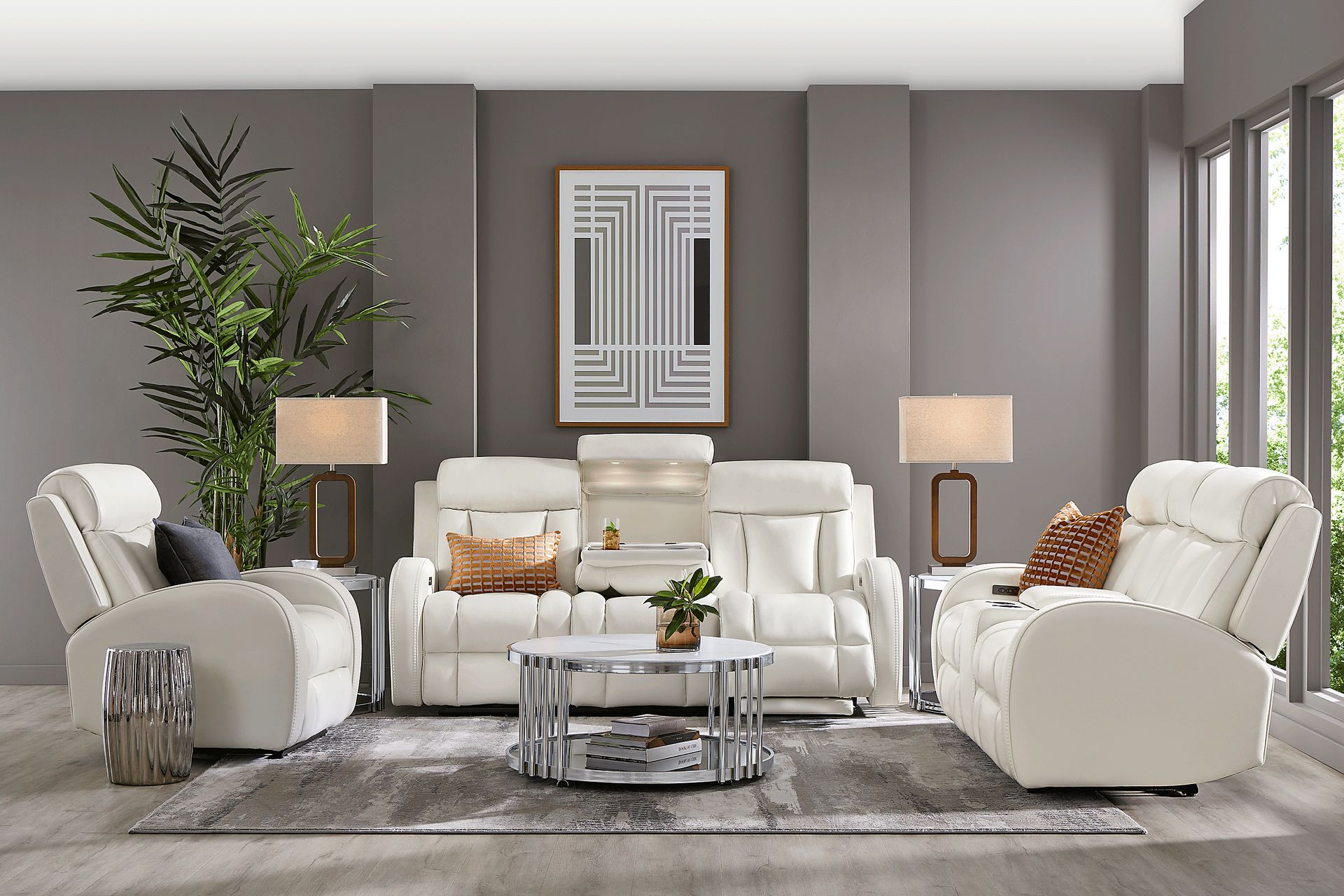 Copperfield White Dual Power Reclining Sofa - Image 2