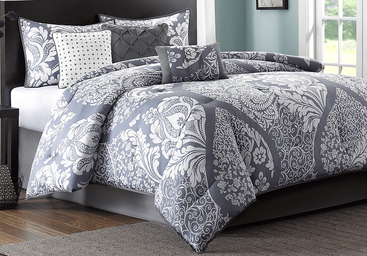 Cora Gray 7 Pc King Comforter Set | Rooms to Go