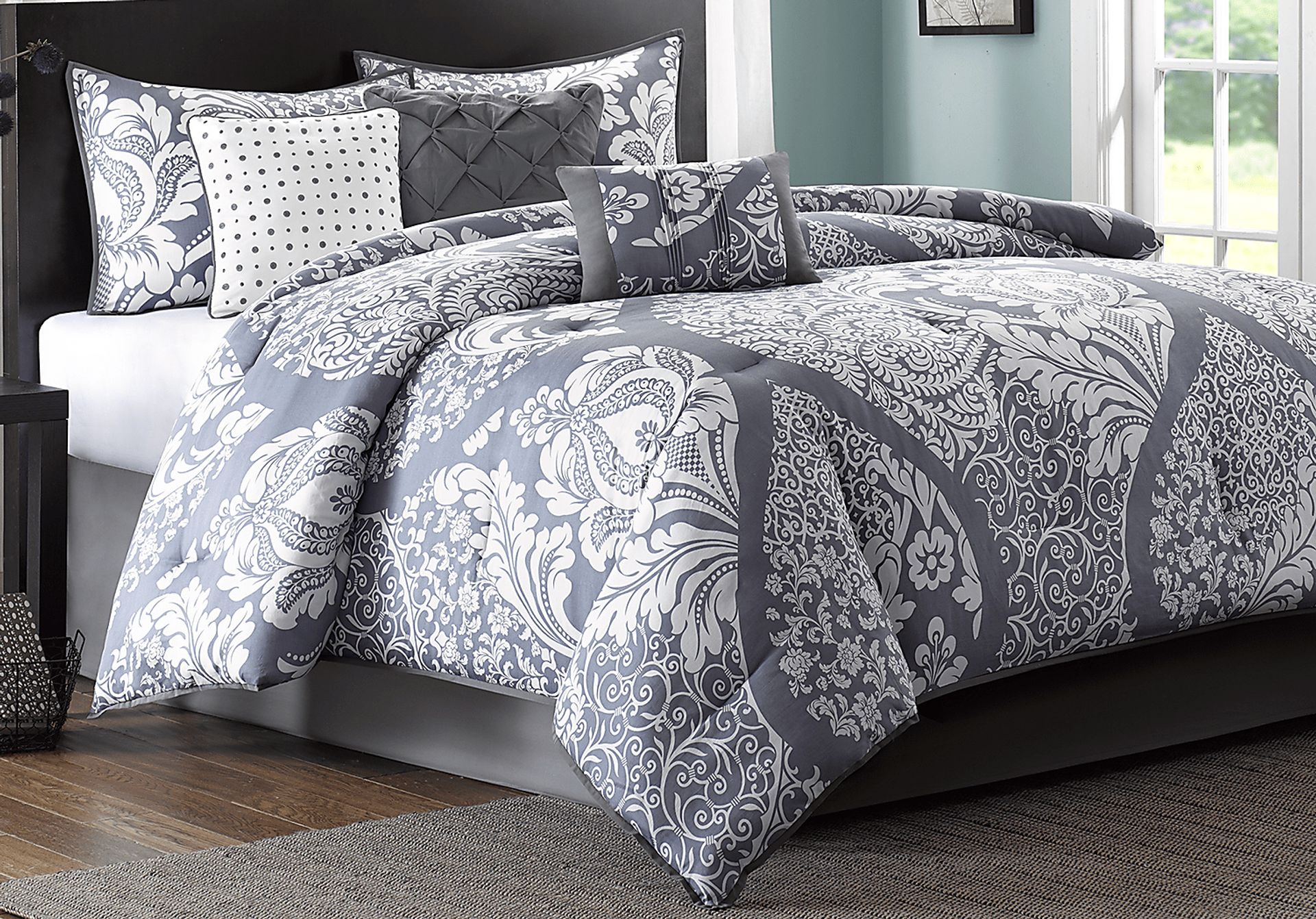 Cora Gray 7 Pc Queen Comforter Set - Image 1