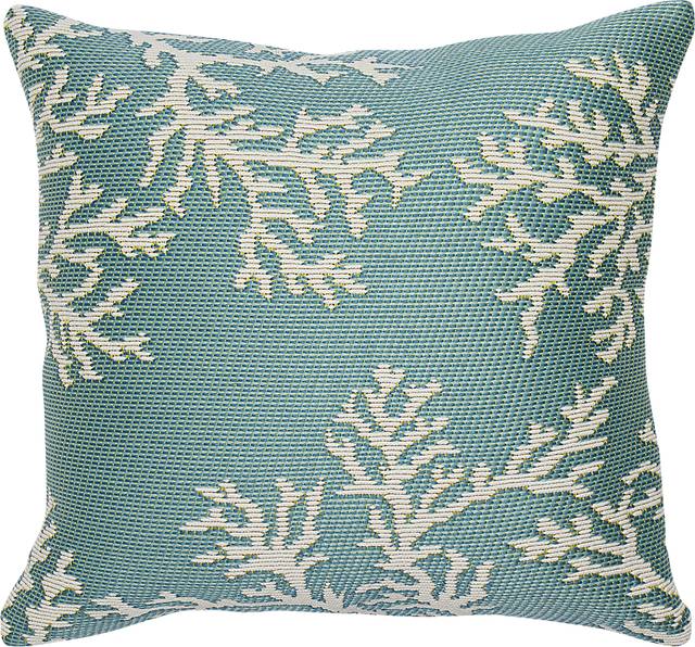 Coral Blossom Aqua Indoor/Outdoor Accent Pillow - Thumbnail - Image 1