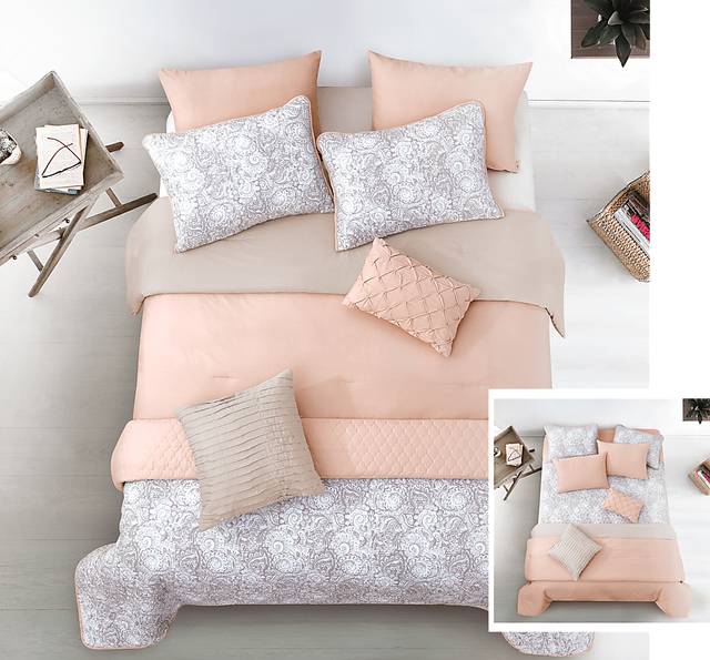 Coralia Blush 8 Pc Queen Comforter Set - Thumbnail - Image 1
