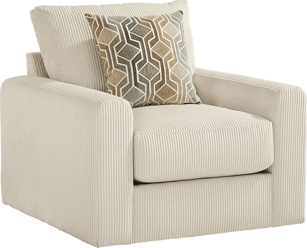 Drew & Jonathan Cordelle Cream Beige Corduroy Swivel Accent Chair