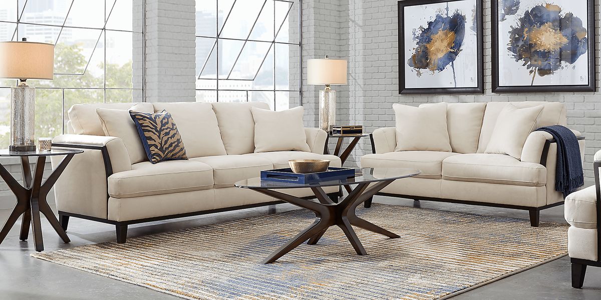 Cordova 2 Pc Natural Beige,White Polyester Fabric Living Room Set ...