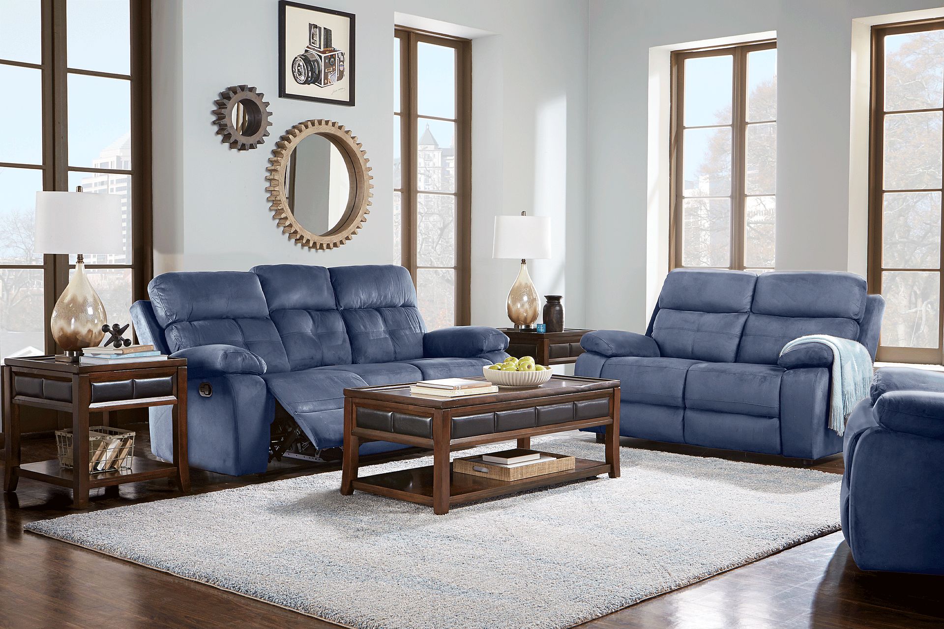 Corinne Blue 3 Pc Living Room with Reclining Sofa - Image 1