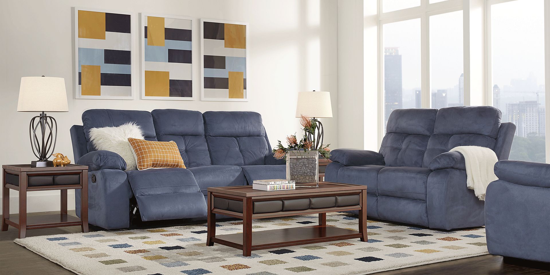 Corinne Blue 3 Pc Living Room with Reclining Sofa - Image 2