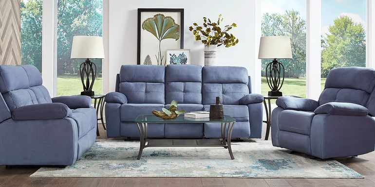 Corinne Blue 3 Pc Living Room with Reclining Sofa