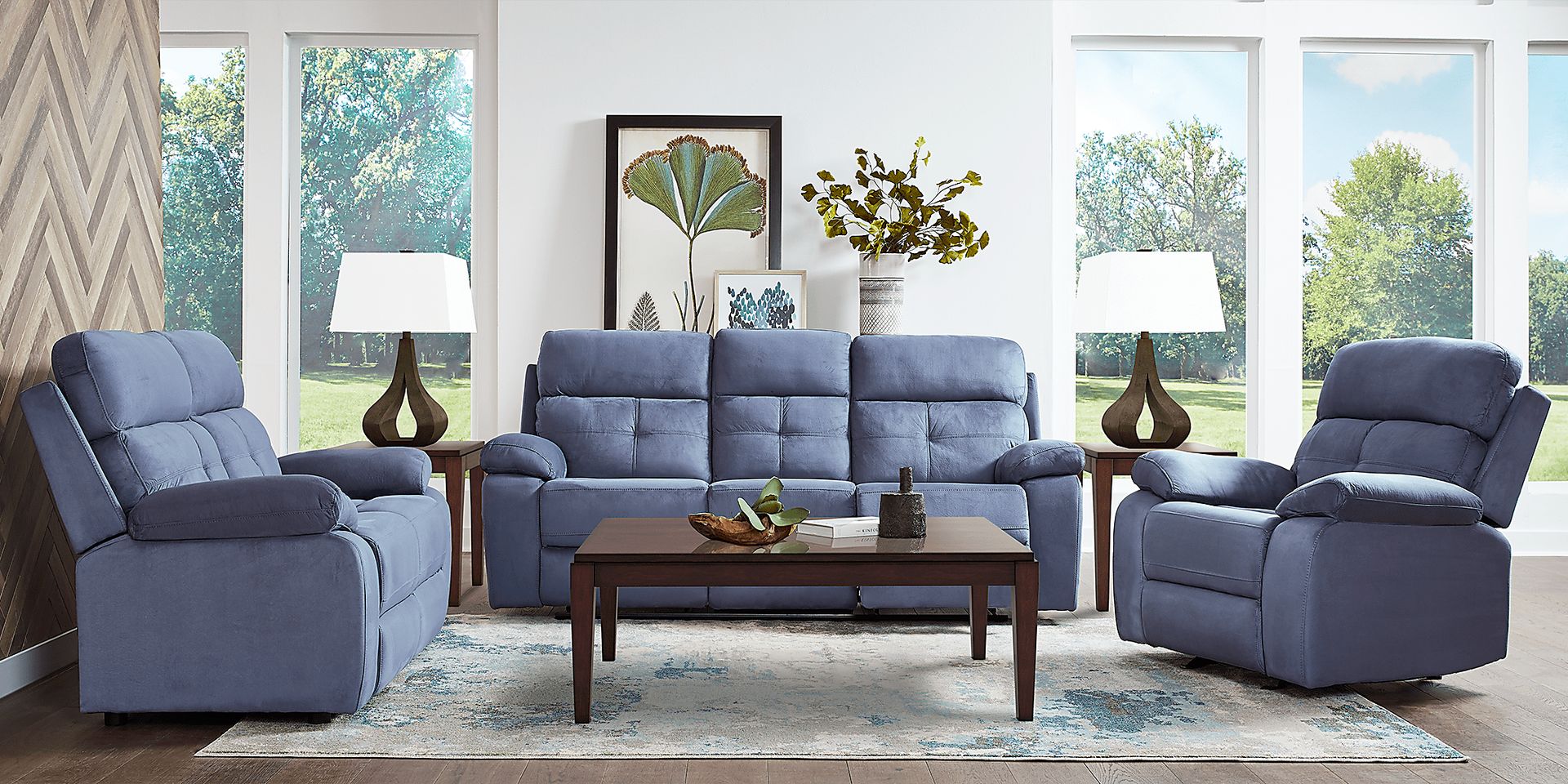 Corinne blue reclining sofa outlet
