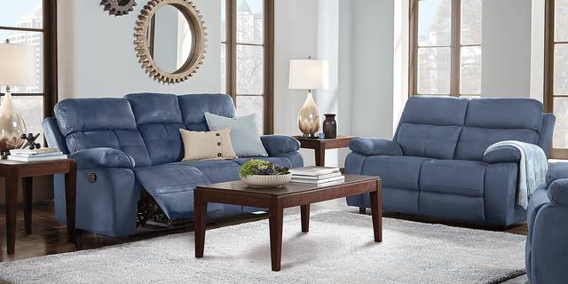Corinne Blue 5 Pc Living Room with Reclining Sofa - Thumbnail - Image 1