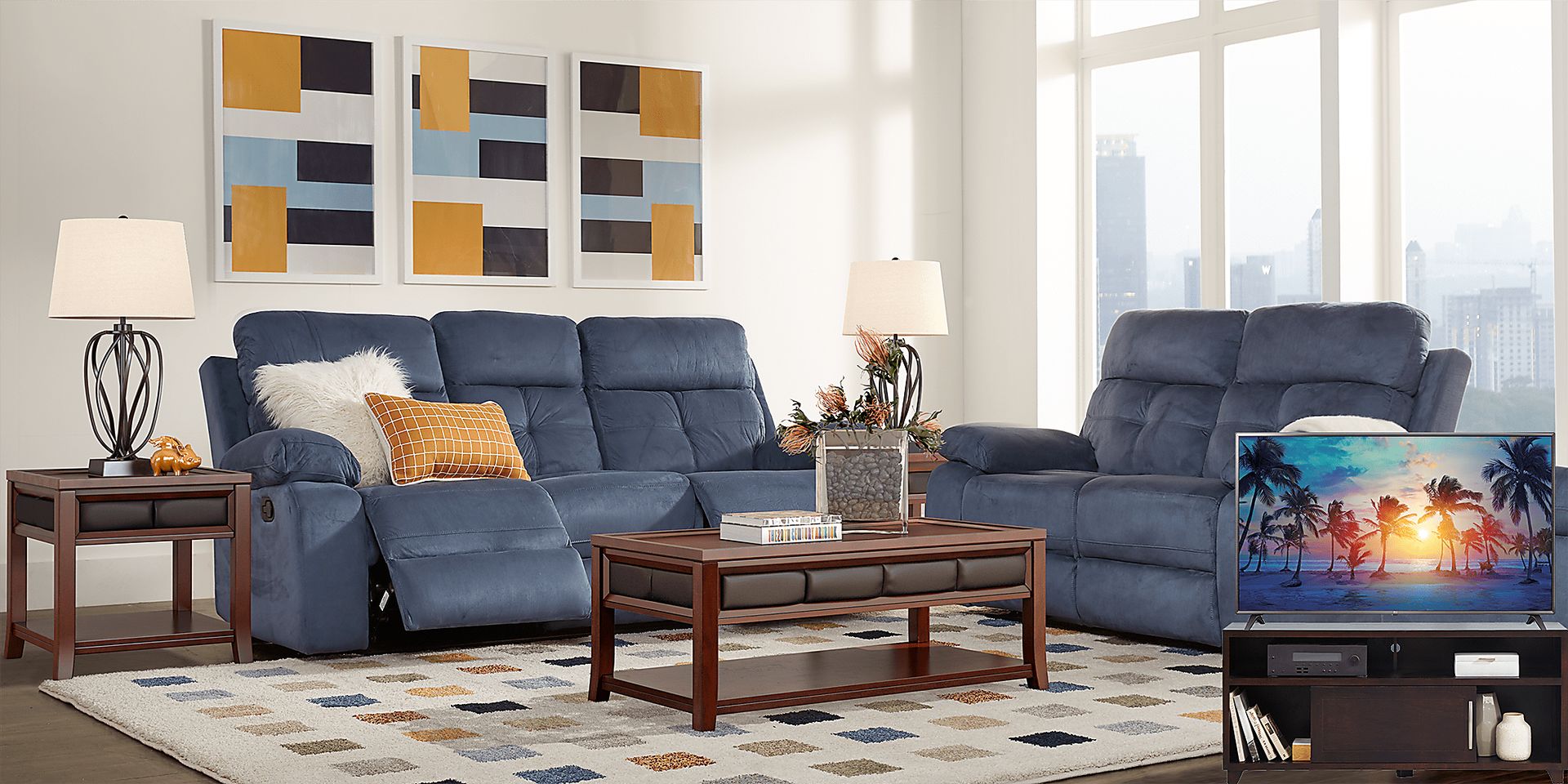 Corinne Blue 6 Pc Living Room Plus 65 in. TV - Image 1