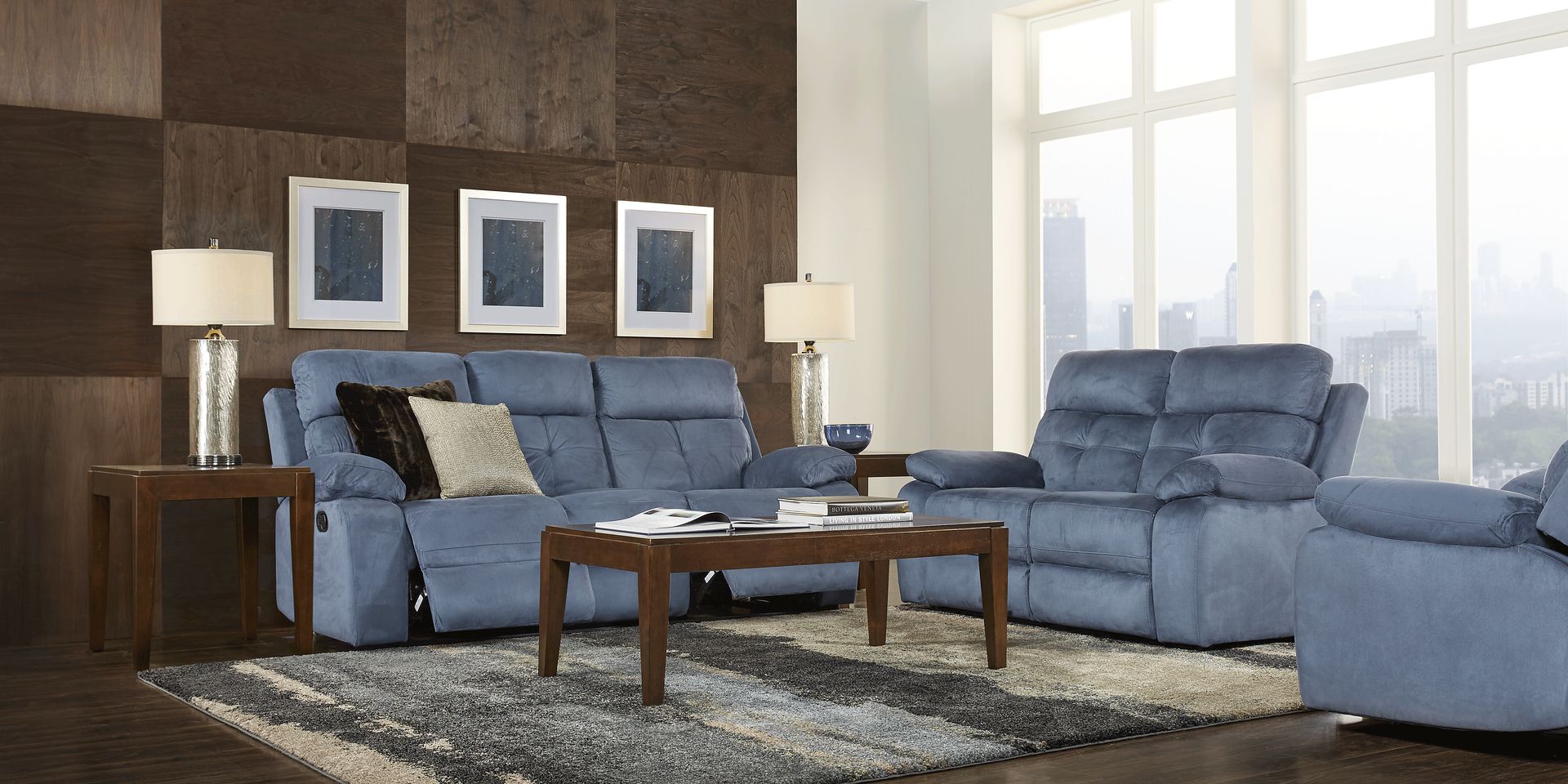 Corinne Blue 7 Pc Living Room with Reclining Sofa - Image 2