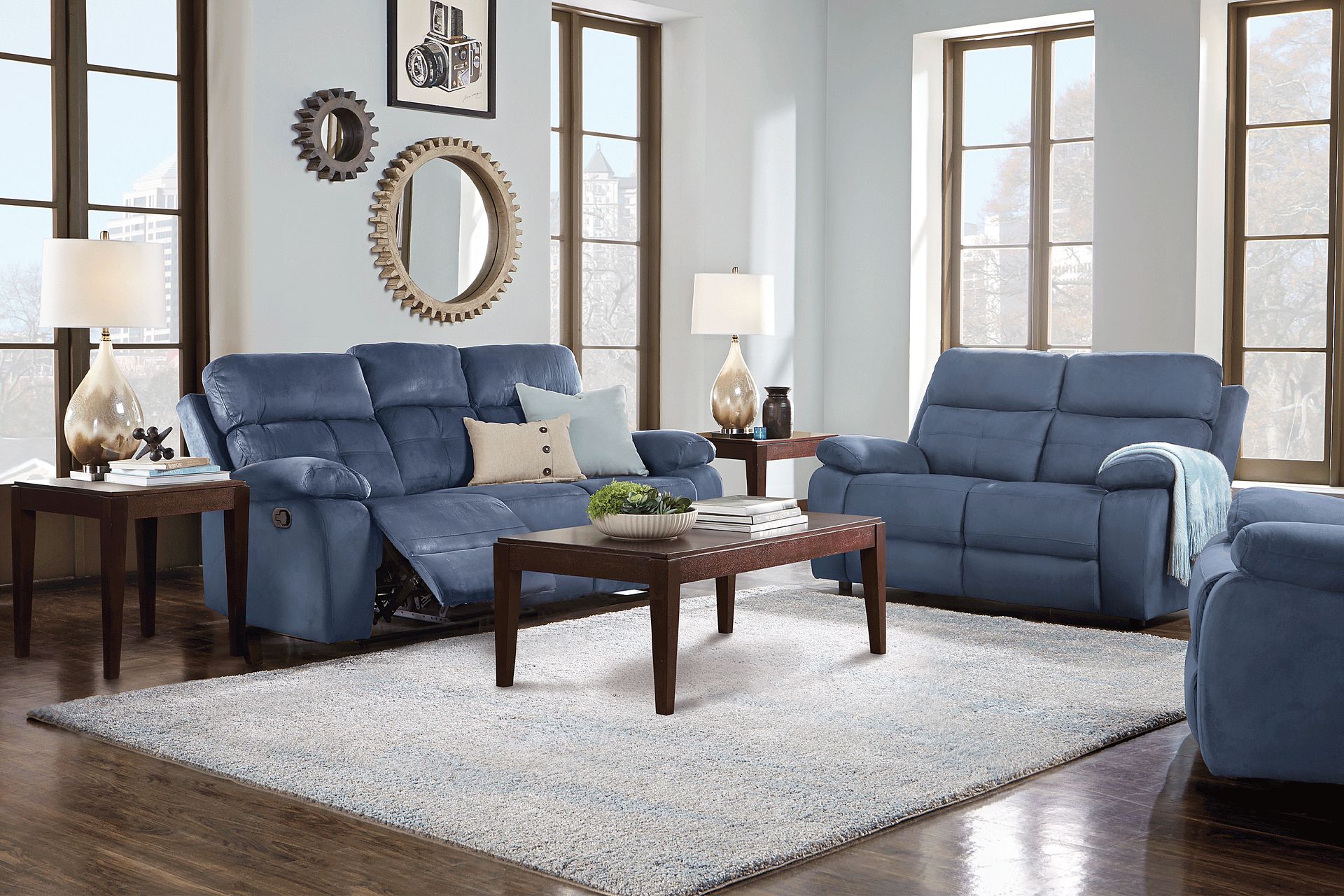 Corinne blue reclining sofa on sale