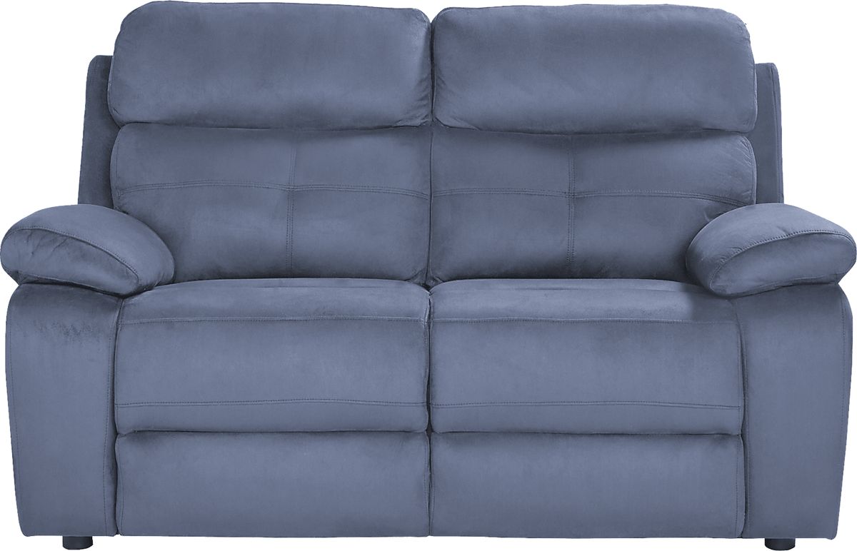 Corinne 7 Pc Blue Microfiber Living Room Set With Reclining Sofa