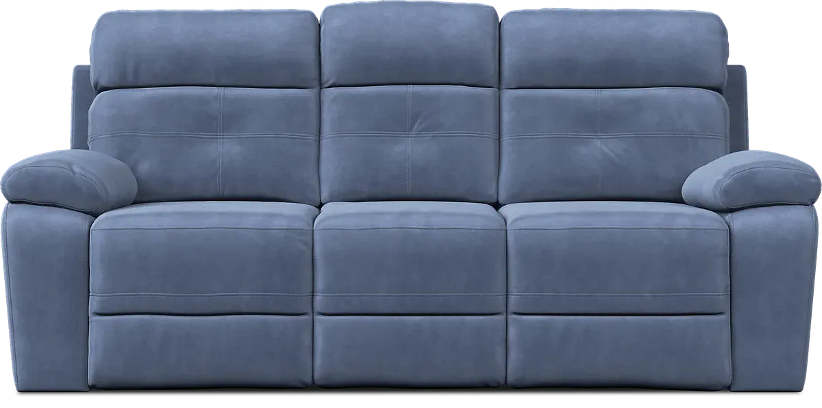 Corinne 7 Pc Blue Microfiber Living Room Set With Reclining Sofa