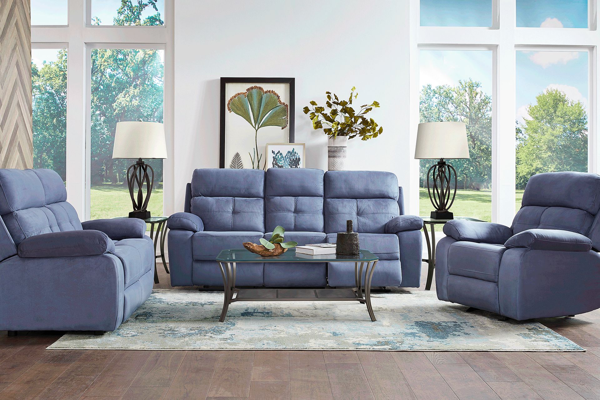 Corinne Blue 3 Pc Living Room with Reclining Sofa - Image 1