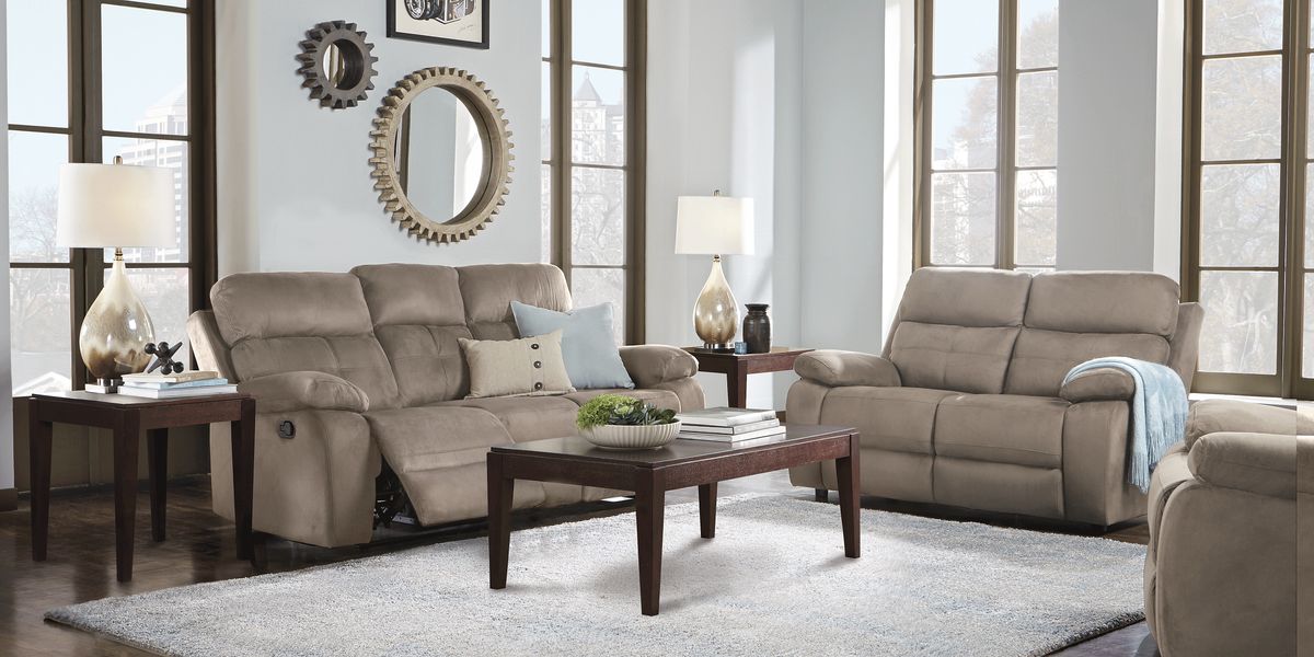 Corinne Stone Beige Microfiber Manual Reclining Sofa | Rooms to Go