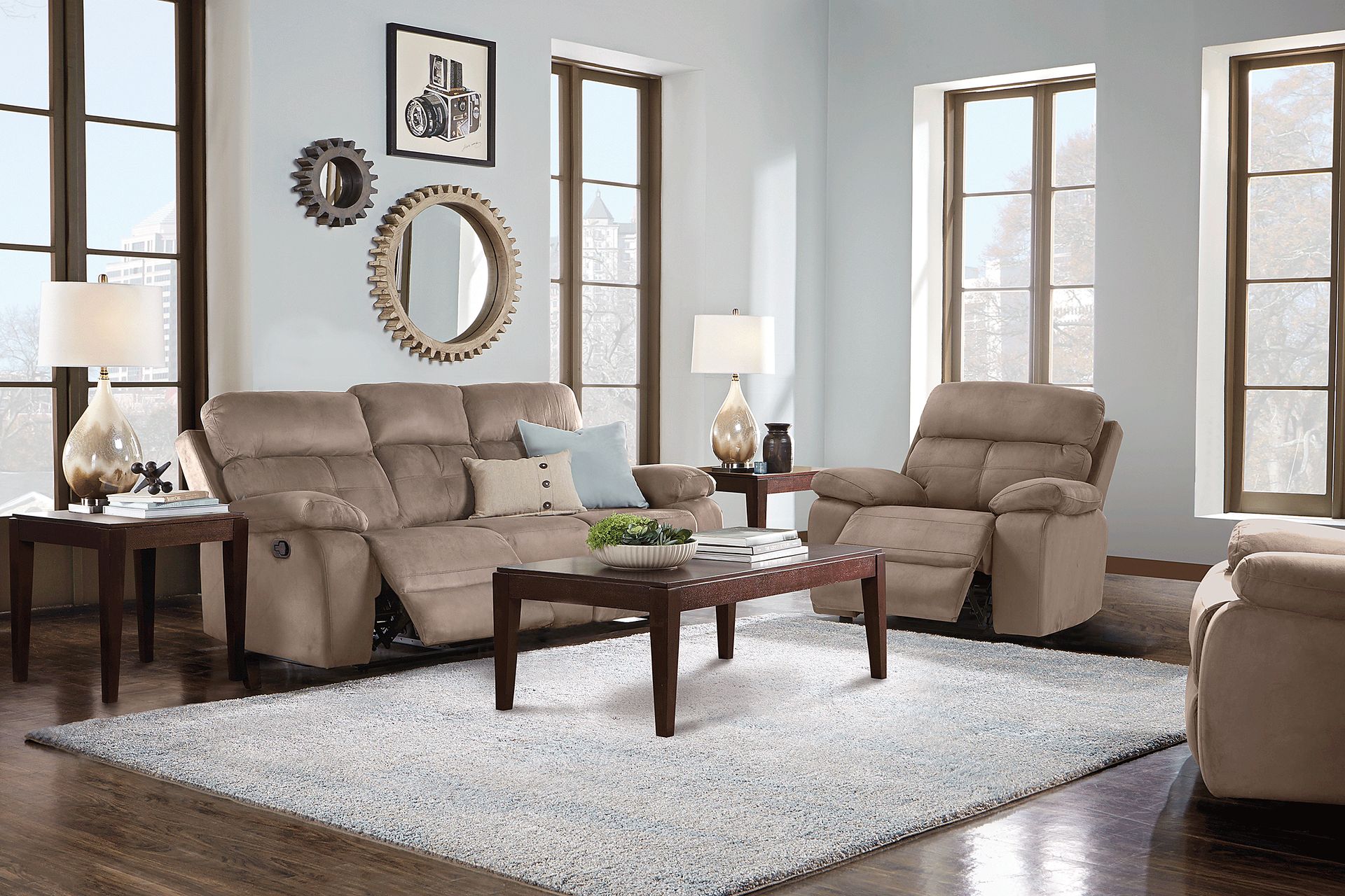 Corinne Stone 7 Pc Living Room with Reclining Sofa - Image 1