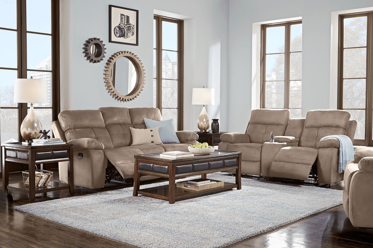 Corinne 7 Pc Stone Beige Microfiber Living Room Set Rooms To Go