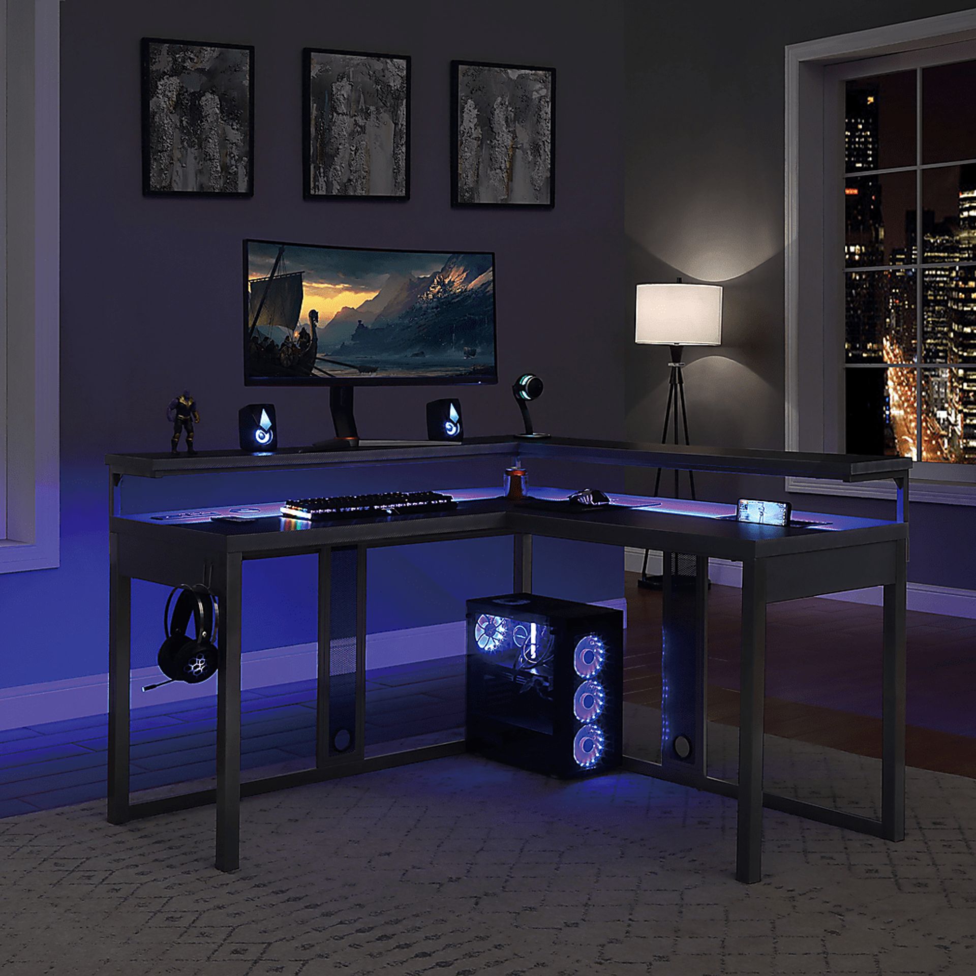 Cormack Gray L-Shaped Gaming Desk - Image 11
