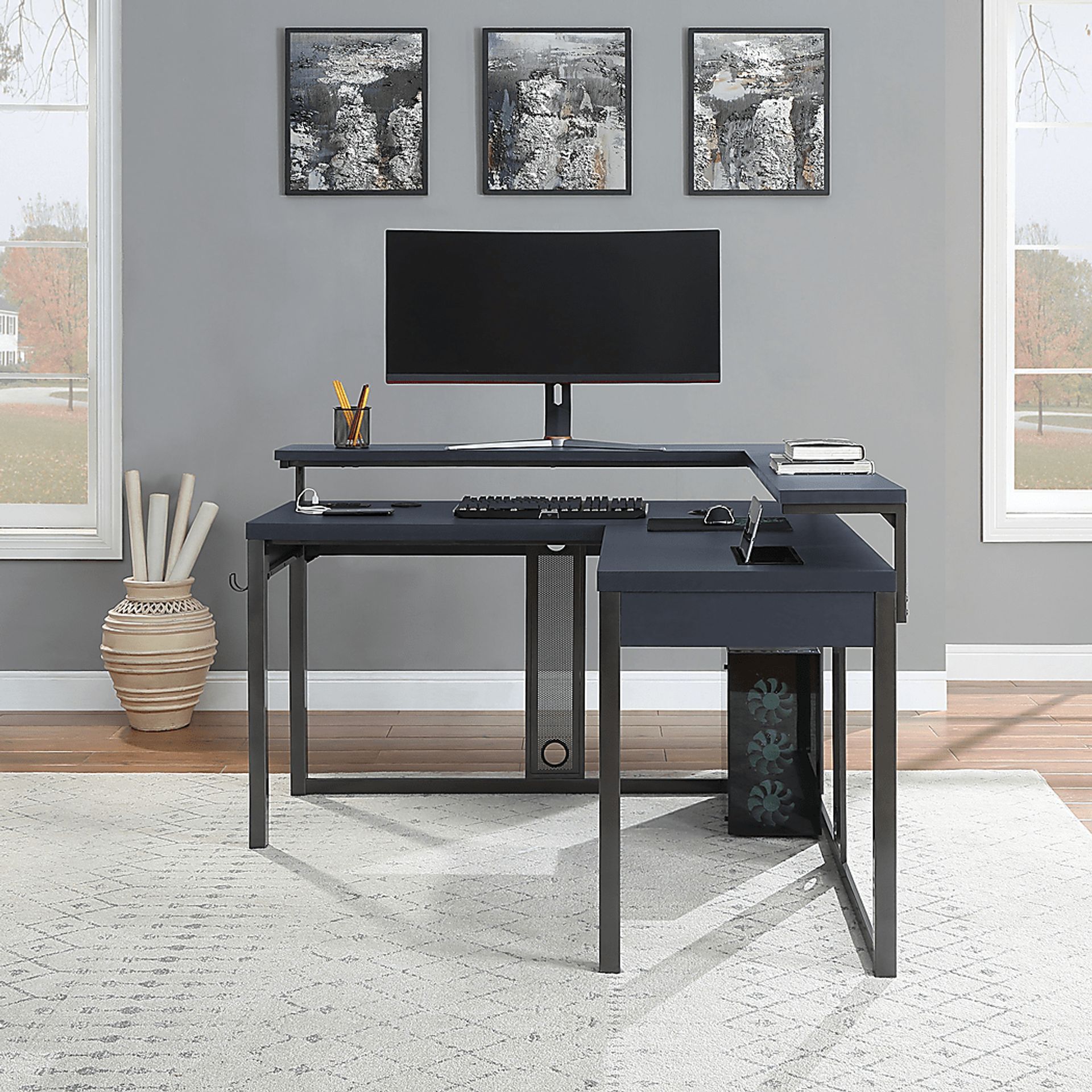 Cormack Gray L-Shaped Gaming Desk - Image 12