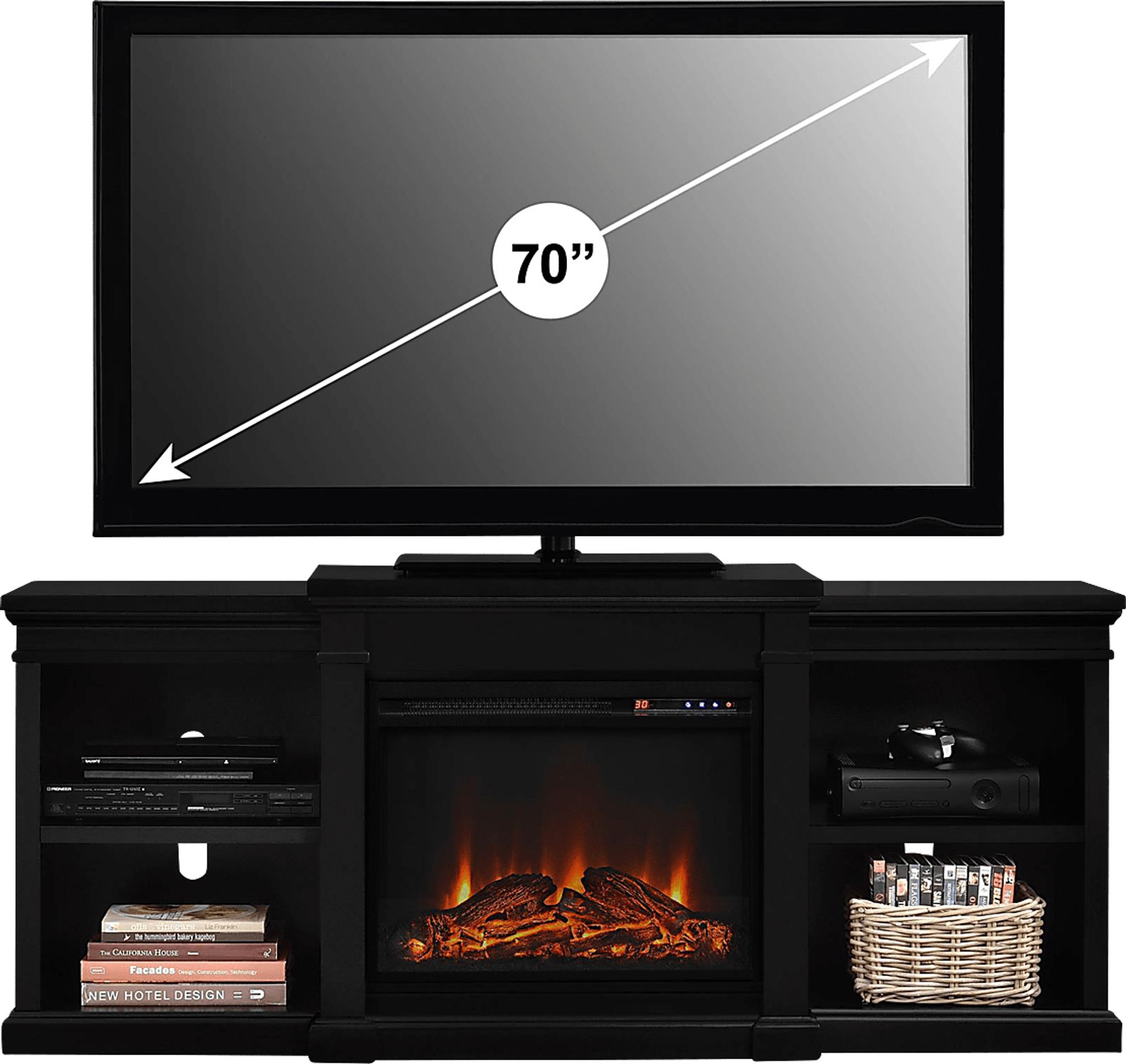Coromell Black 65 in. Console with Electric Fireplace - Image 2