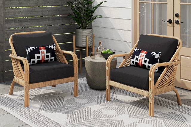 Coronado Sandstone Outdoor Club Chair with Charcoal Cushions, Set of 2 - Thumbnail - Image 1
