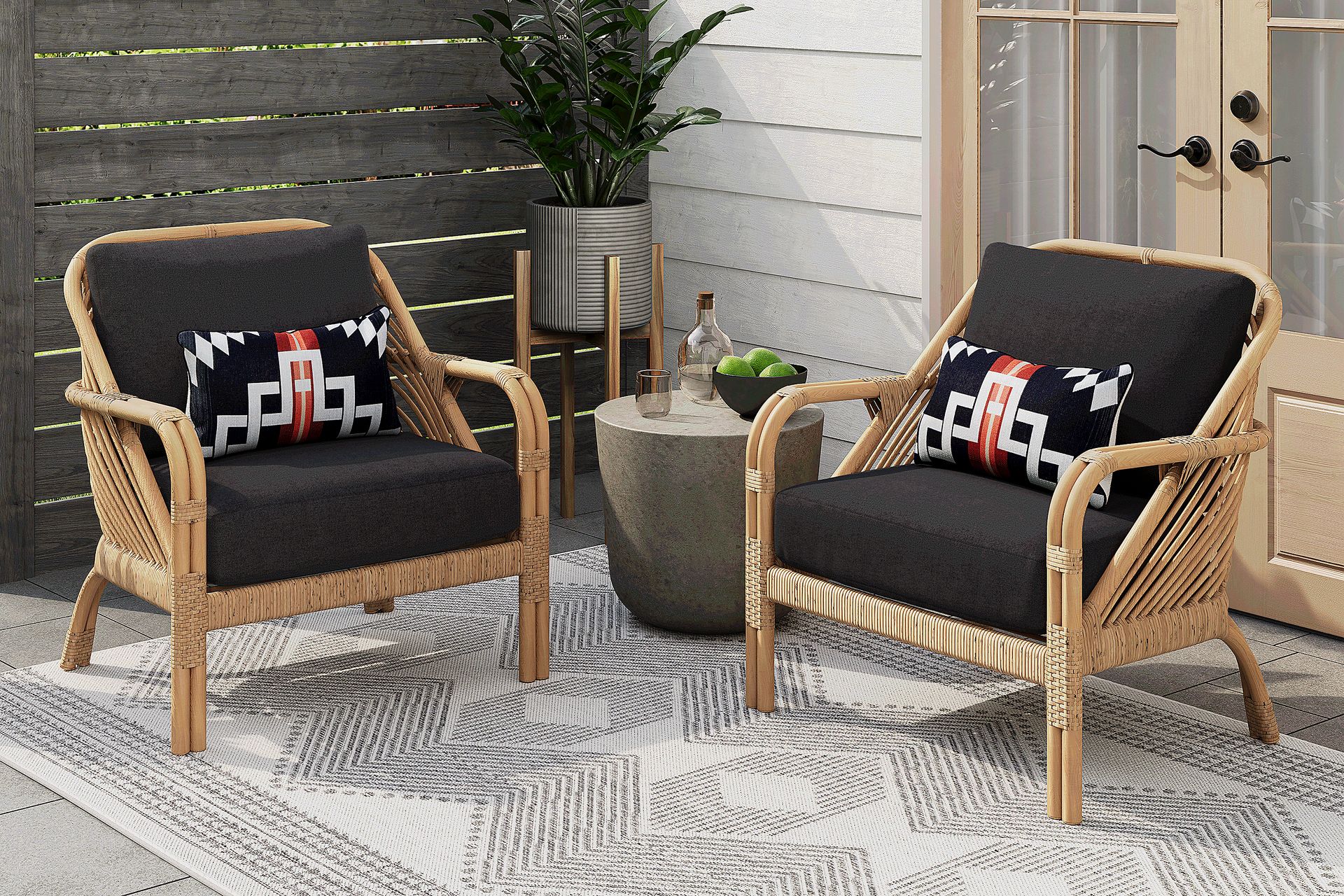 Coronado Sandstone Outdoor Club Chair with Charcoal Cushions, Set of 2 - Image 1