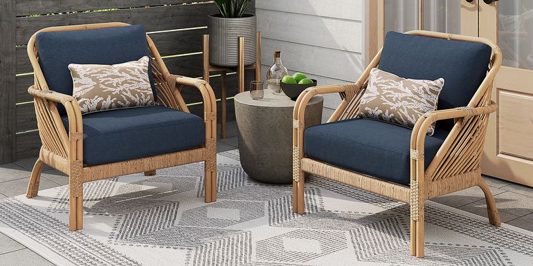 Coronado Sandstone Outdoor Chat Chair with Indigo Cushions, Set of 2