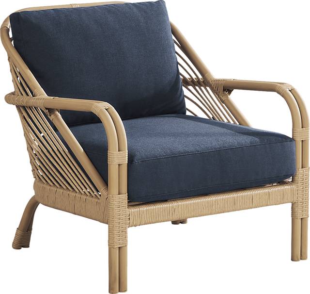 Coronado Sandstone 5 Pc Round Outdoor Chat Seating Set with Indigo Cushions - Thumbnail - Image 2
