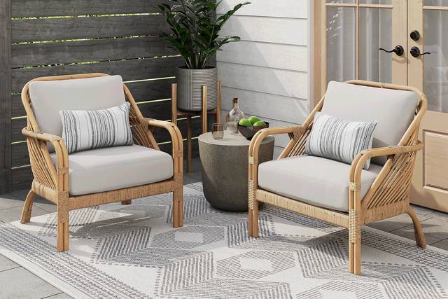 Coronado Sandstone Outdoor Chat Chair with Pewter Cushions, Set of 2 - Thumbnail - Image 1