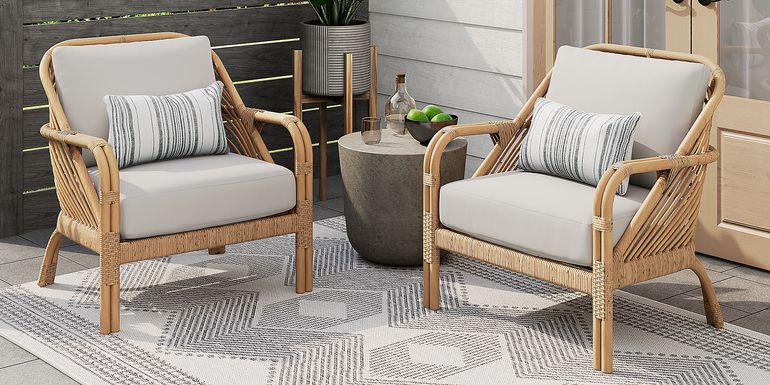 Coronado Sandstone Outdoor Chat Chair with Pewter Cushions, Set of 2